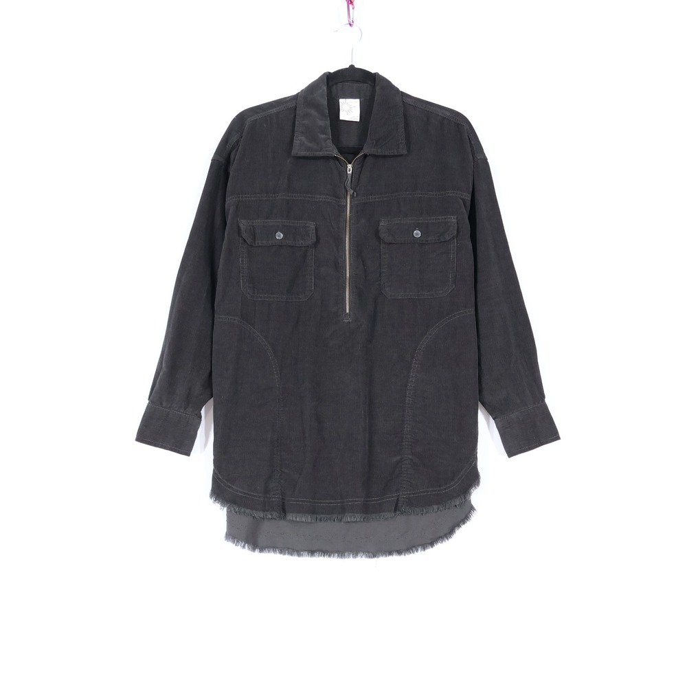 Offline by Aerie Corduroy Tunic Pullover Women XS Dark Gray Raw Hem Oversized